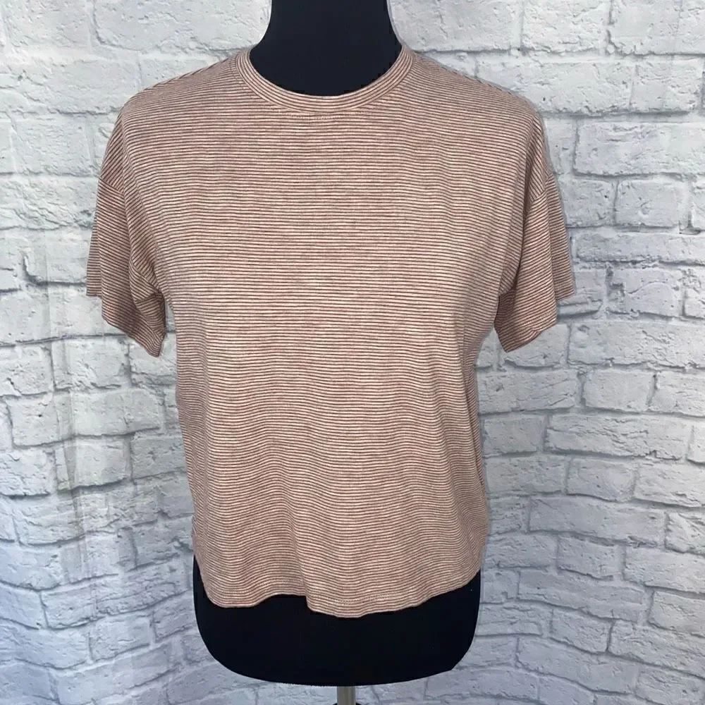 Max studio Crewneck stripe crop short sleeve top sz S women